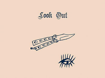 Look Out $$ blackletter butterfly eye knife sketch