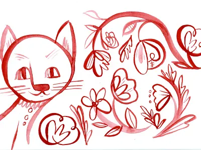 kitten in the woods cat flowers watercolor