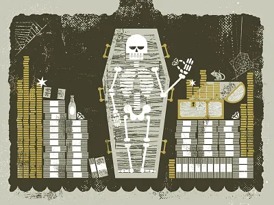 Die Like a Rich Boy coins diamond grave money riches skeleton tomb wealth