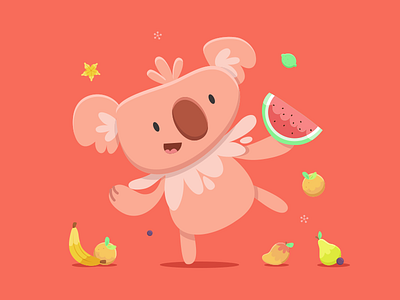 Koala animals australian cartoon character design friends fruits vector