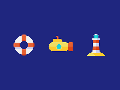 Out at Sea Icons icons life preserver lighthouse nautical ocean sea submarine