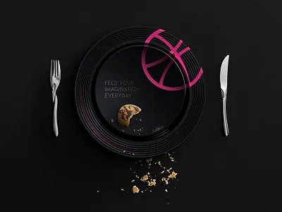 Hello Dribbble black plate cake debut dribble feed your imagination everyday first shot invitation thanks
