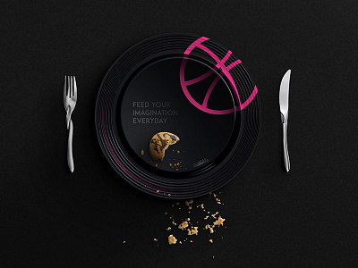 Hello Dribbble black plate cake debut dribble feed your imagination everyday first shot invitation thanks