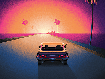 I95 illustration miami roadtrip sunset