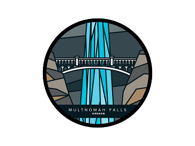 Multnomah Falls hiking icon illustration landscape mountain oregon outdoors travel vector waterfall