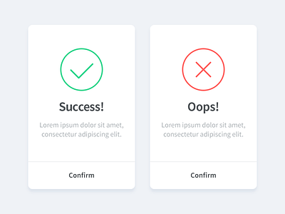 Success and fail icon with modals check error fail modal success x