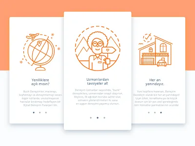 App screens - Butik Deneyimler accommodation adventure app discover guide illustration rehber screen seyahat transportation travelling walk through