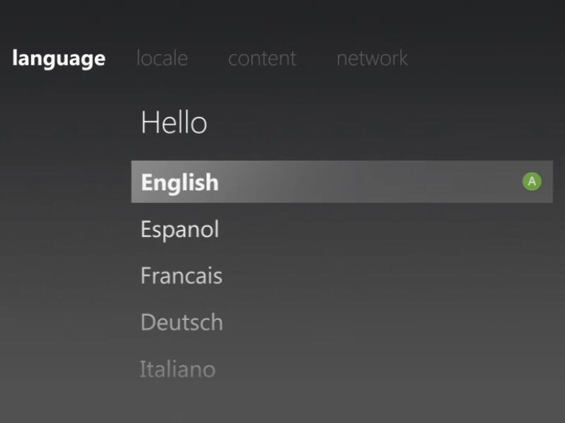 Xbox 360 OOBE design language list mograph motion graphics selection ui ux