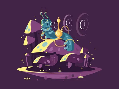 Absolem absolem alice caterpillar character flat hookah illustration kit8 smoke vector wonderland