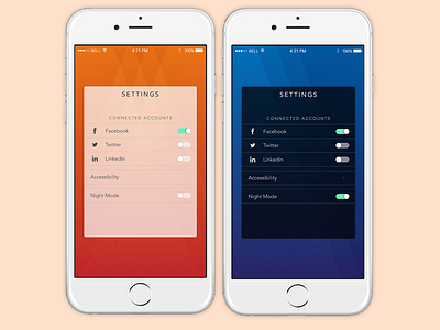 Daily UI - Day 7 - Settings connections dailyui day7 nightmode settings social