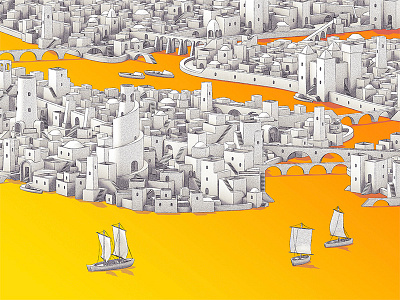 Ancient York arabian boats buildings city isometric map new york new york city skyline stairs yellow