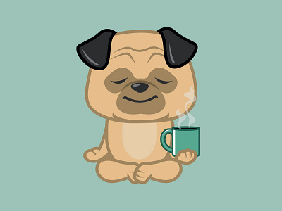 Meditating Pug cartoon character coffee cute dog drawing fun illustration pug vector whimsical yoga