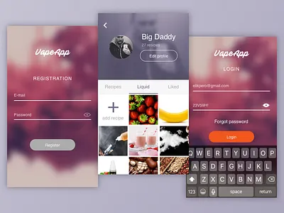 Vape App Profile account application design mobile app profile registration ui user ux vape