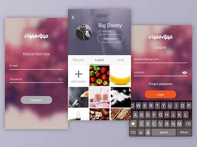 Vape App Profile account application design mobile app profile registration ui user ux vape