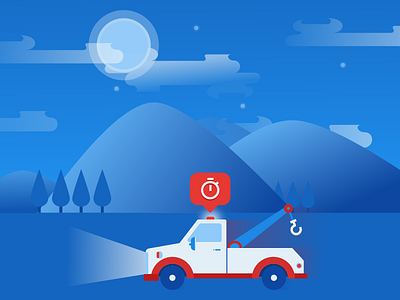 Roadside Assistance Illustration android emergency illustration ios material monochromatic night tow truck truck walkthrough