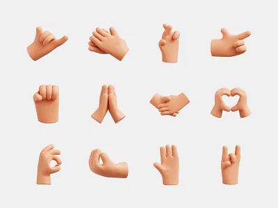 Hand Gesture 3D Icons 3d blender clap fist gesture hand handshake icon icons illustration love sign ok praying rock simple skin wave hand