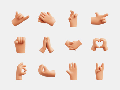 Hand Gesture 3D Icons 3d blender clap fist gesture hand handshake icon icons illustration love sign ok praying rock simple skin wave hand