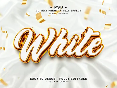 White Editable PSD Text Effect Style 3d action branding design edit editable effect gold graphic design headline pad photoshop psd style style text text text effect typography white