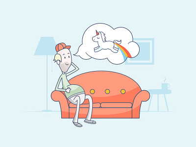 Assumptions!!! animal blue chair character driver lamp man poop rainbow sofa unicorn