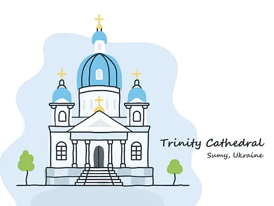 Just small postcard building cathedral church design illustration lines postcard sumy welcome
