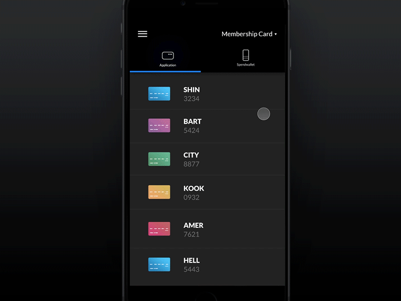 Card List Interaction app black card card list gradient list payment simple