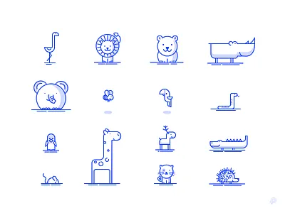 Animals bear bee cat elephant illustration lineart lion monochrome mouse parrot rhino snake