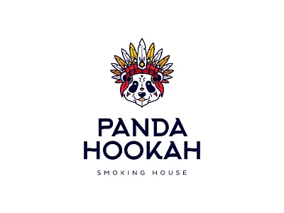 Panda Hookah bear colors feathers fun hookah indian logo panda tattoo white