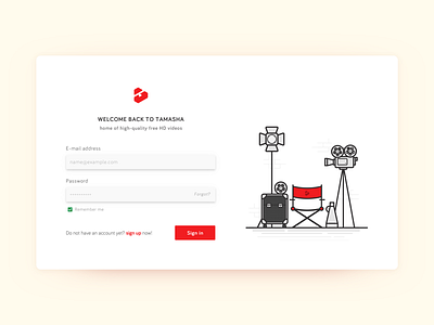Tamasha Signin page camera director film roll form light login megaphone red signin signup ui ux