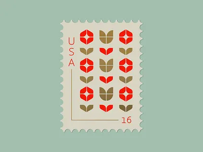 The Tulip And The Flower Stamp flower gold red stamp tulip usa