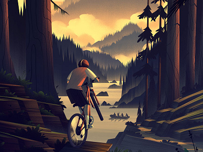 Wings Over Washington · The Forest forest hills illustration mountain biking mountains nature ocs outdoors retro river vintage washington