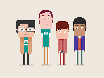 The Nerds of "The Big Bang theory" cbs flat design howard wolowitz illustrator leonard hofstadter nerds raj koothrappali sheldon cooper the big bang theory tv show warner brothers wb