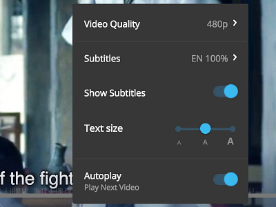 Accessibility: Adjust Subtitle Text Sizes accessibility material design menu range slider settings slider subtitle video viki webvtt