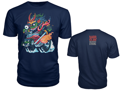 Warclan tshirt art cartoon fire horsepower hotrod illustration illustrator monster samurai teeth tongue tshirt design