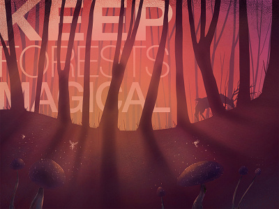 Keep Forests Magical deer farie forest glow grass hill light mushroom sky sunrise sunset tree