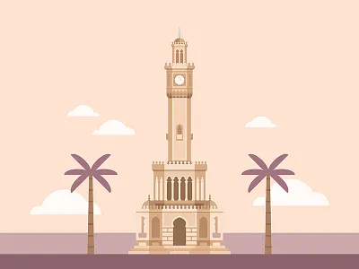 Izmir Clock Tower building clock flat icon illustration izmir tower turkey turkish