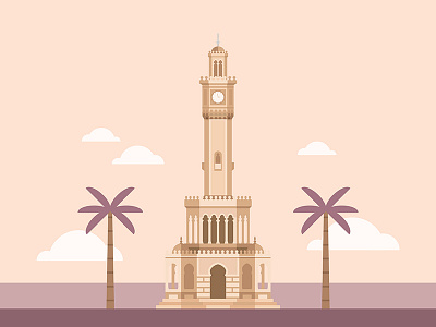 Izmir Clock Tower building clock flat icon illustration izmir tower turkey turkish