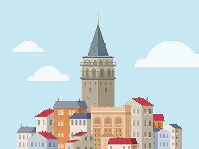 Galata Tower building flat galata icon illustration istanbul tower turkey turkish