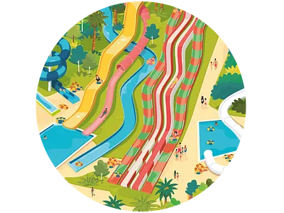 Waterpark map detail - Aqualand Maspalomas aterpark illustration palmtrees slide summer swim swimming pool water