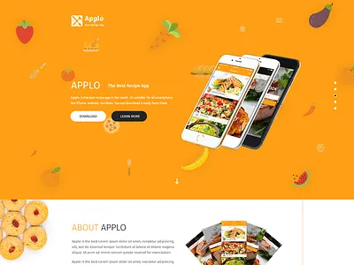 Applo - The ultimate landing page for food & recipe application app application application marketing envato food landing page recipe