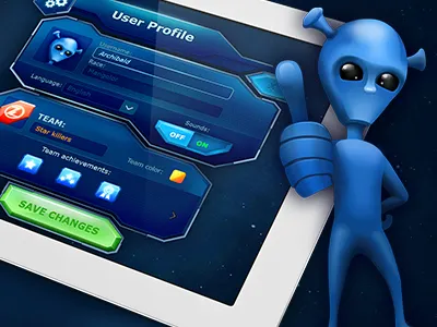 Ui for Ios game concept alien blue character game interface profile space stars ui user ux