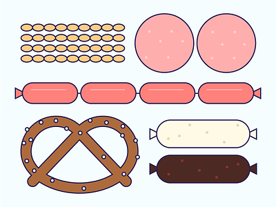 German brezel flat food geometric german illustration pretzel sausage