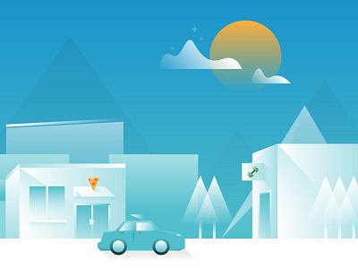 Illustration Style building car focus lab illustration landscape skyline sunset