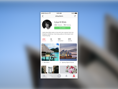 BUCKiTDREAM App - Profile UI bio clean design ios lists minimalist mobile profile search topics ui ux