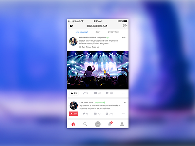 BUCKiTDREAM App - News Feed UI clean design ios lists minimalist mobile news feed search topics ui ux videos