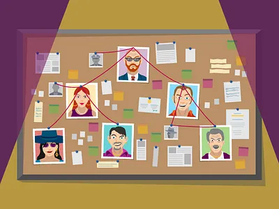 Suspect Board board comics detective illustration investigation noir retro suspect vector