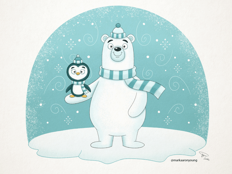 Winter animal bear cute friendship illustration penguin photoshop procreate snow winter