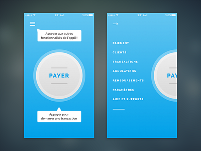 Pay App! app blue design ios material menu pay screen ui