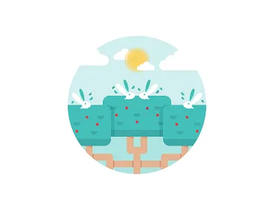 Who Doesn't Love Fuzzy Bunnies? berries bunny bushes clouds illustrations rabbit sun