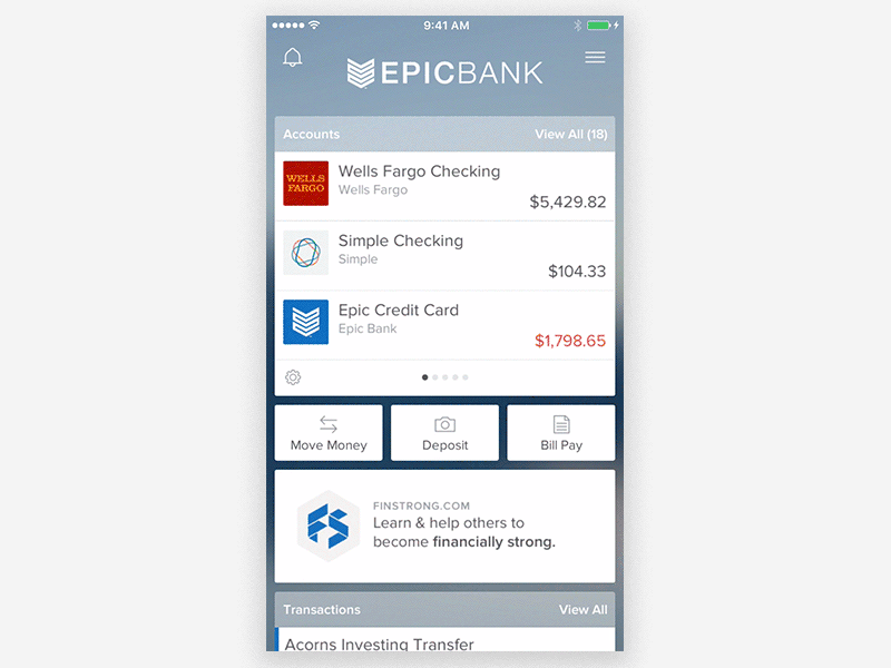 Feature Transition Animations animation app banking finances financial mobile motion ui