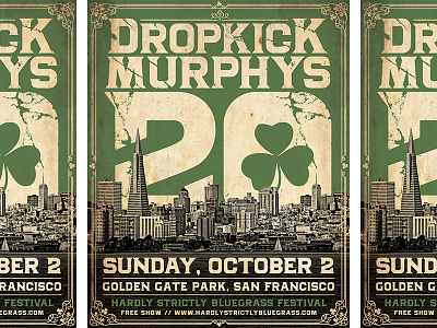 Dropkick Murphys - 20th Anniversary, San Francisco Poster city concert dropkick murphys golden gate park poster punk rock san francisco typography vintage